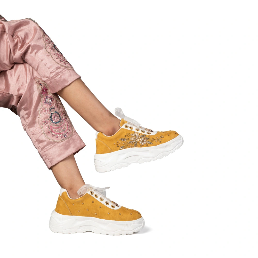 The Elodie Luxury Ivory Satin Embellished Trainer