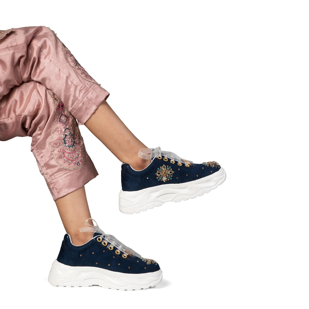 The Camille Luxury Midnight Blue Embellished Trainer
