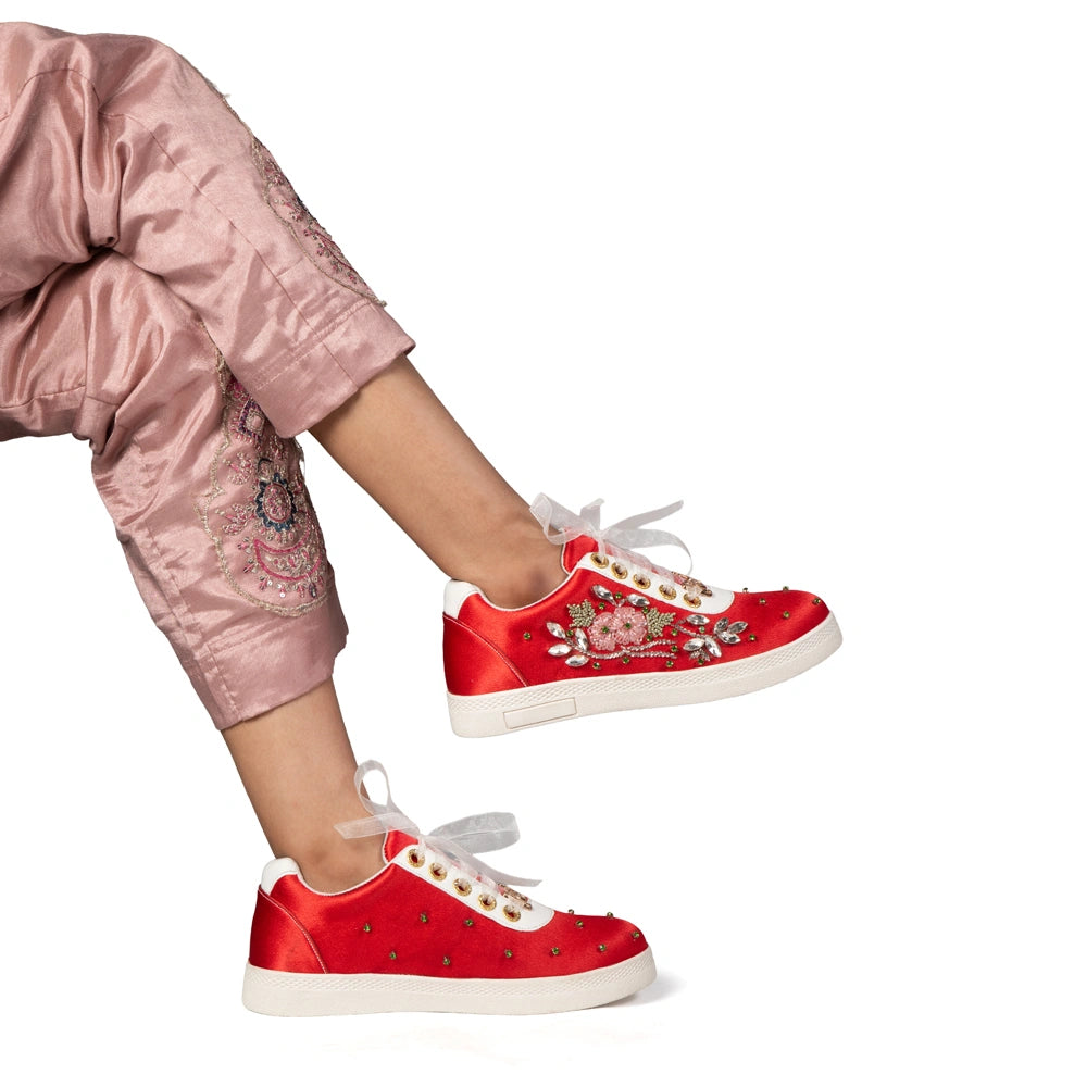 The Juliette Luxury Vivid Red Embellished Trainer