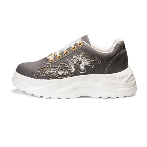 The Alessia Luxury Charcoal Satin Embellished Trainer