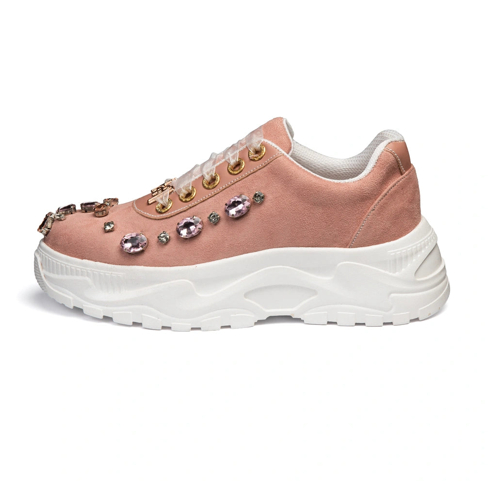 The Ophelia Luxury Blush Satin Embellished Trainer