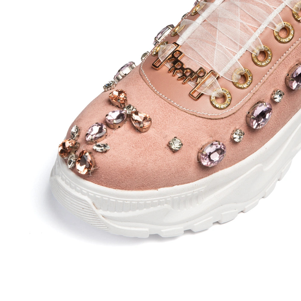 The Ophelia Luxury Blush Satin Embellished Trainer