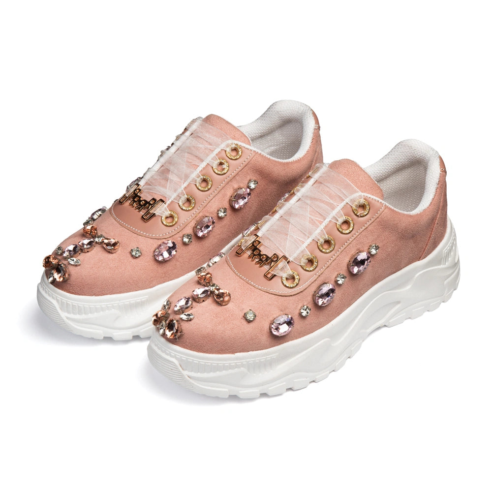 The Ophelia Luxury Blush Satin Embellished Trainer