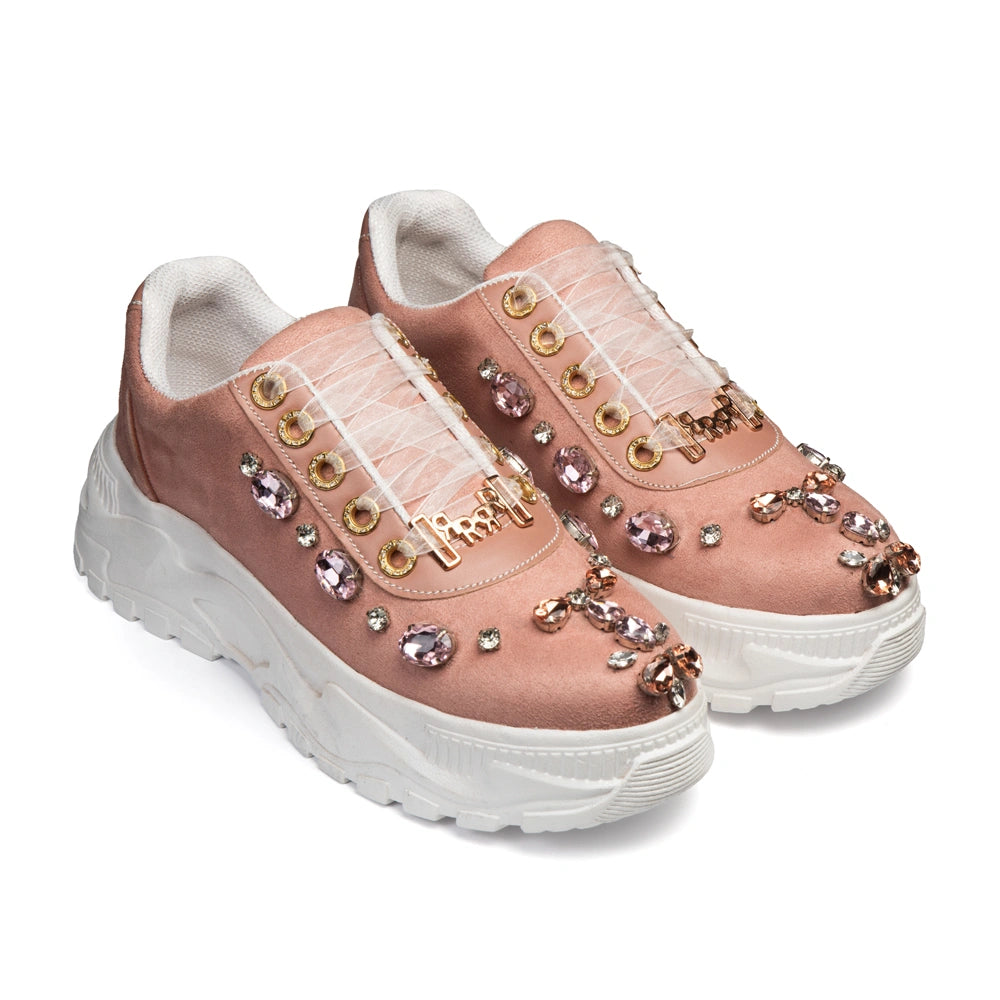 The Ophelia Luxury Blush Satin Embellished Trainer