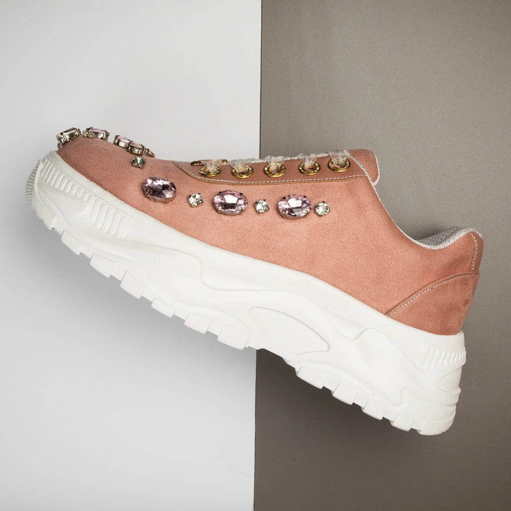 The Ophelia Luxury Blush Satin Embellished Trainer