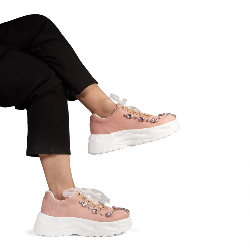 The Ophelia Luxury Blush Satin Embellished Trainer