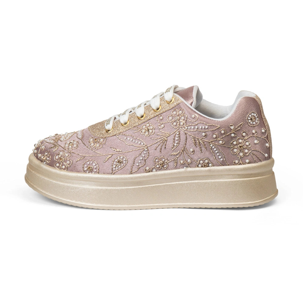 The Opaline Luxury Pearl Lace Embellished Trainer