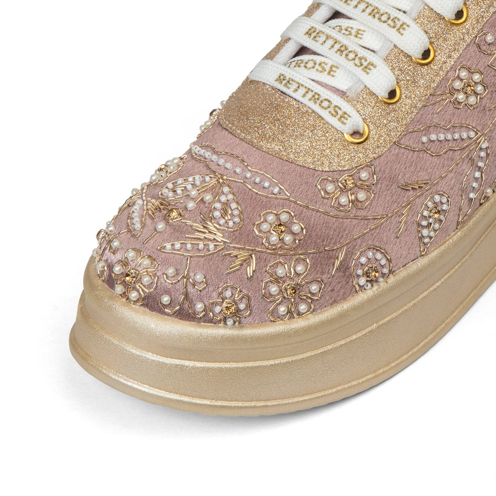 The Opaline Luxury Pearl Lace Embellished Trainer