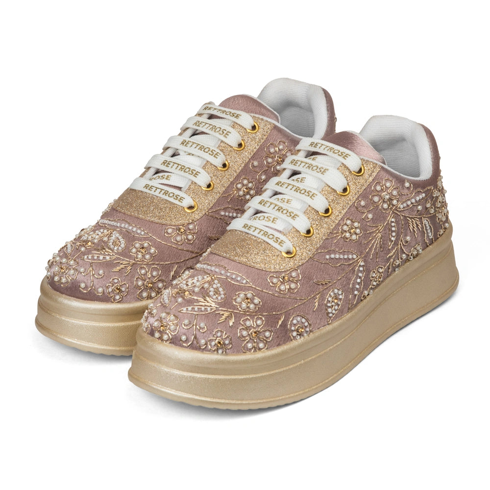 The Opaline Luxury Pearl Lace Embellished Trainer
