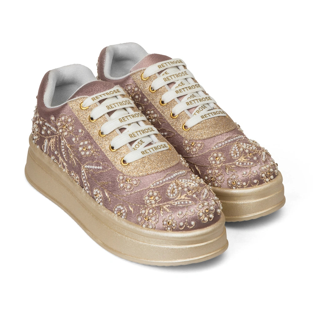 The Opaline Luxury Pearl Lace Embellished Trainer