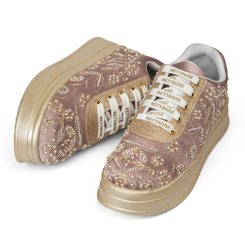 The Opaline Luxury Pearl Lace Embellished Trainer