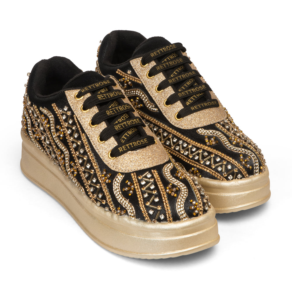 The Solange Luxury Noir Radiance Embellished Trainer