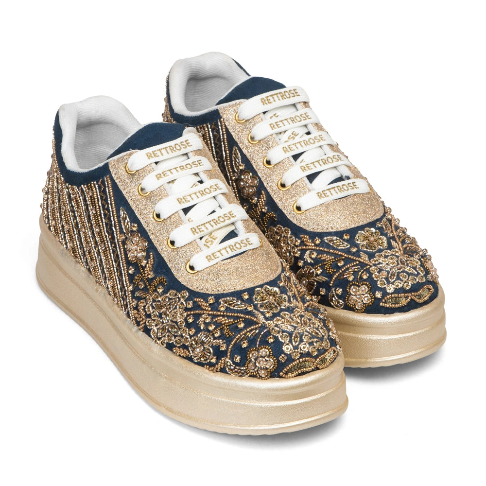 The Lucienne Luxury Midnight Floral Embellished Trainer