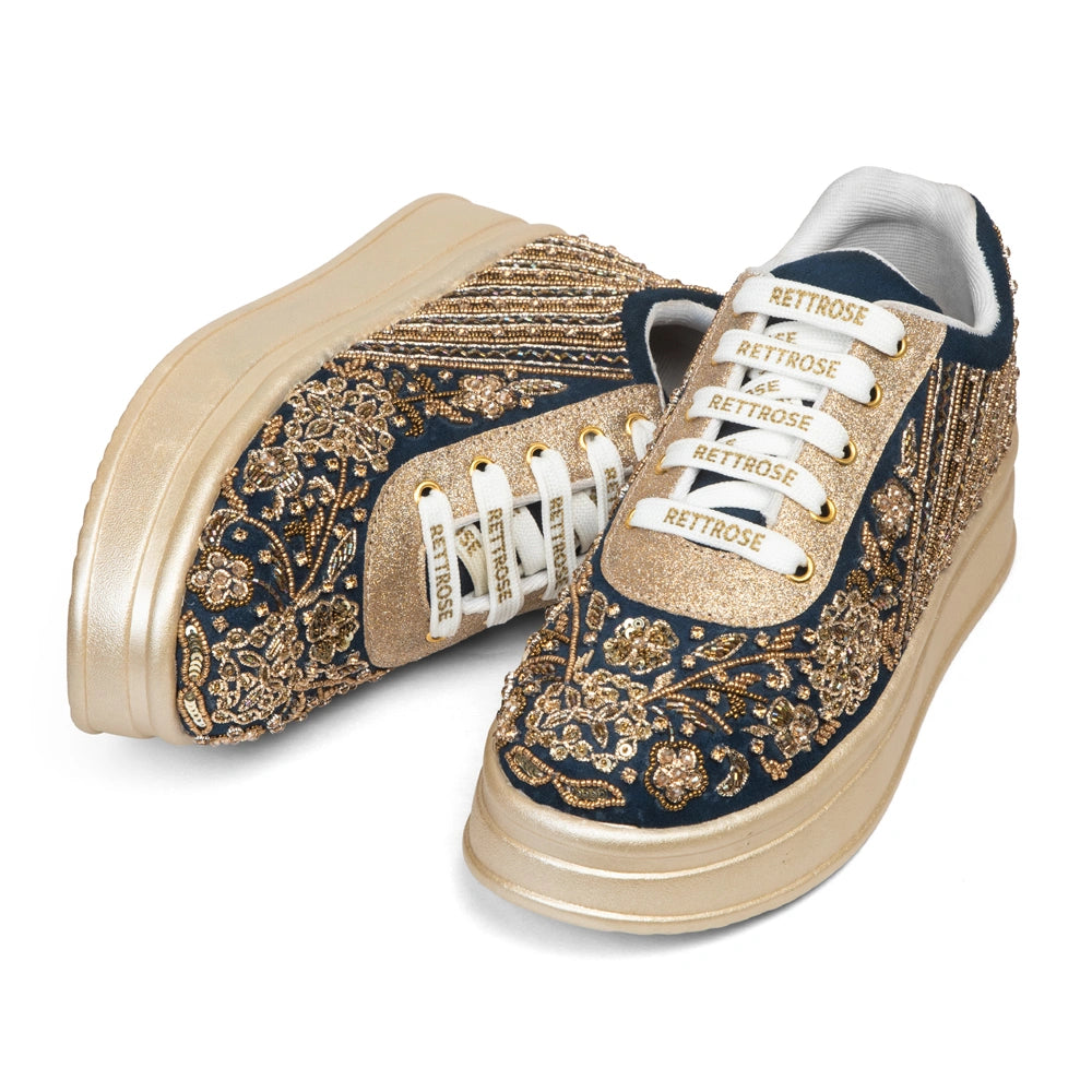 The Lucienne Luxury Midnight Floral Embellished Trainer