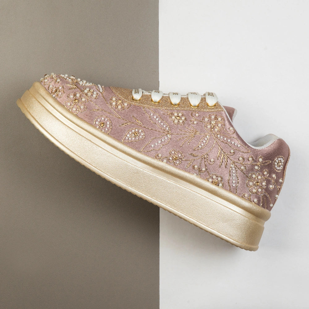 The Opaline Luxury Pearl Lace Embellished Trainer