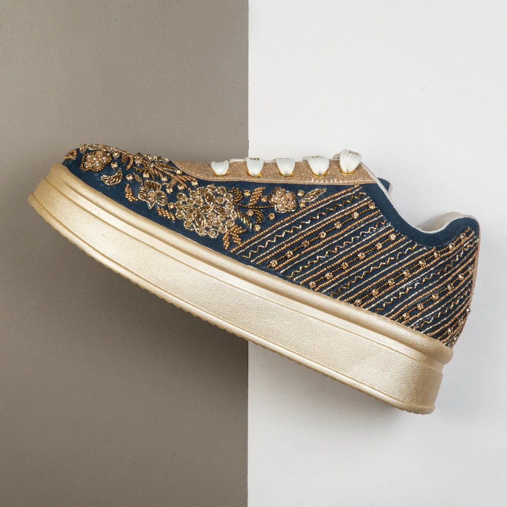 The Lucienne Luxury Midnight Floral Embellished Trainer