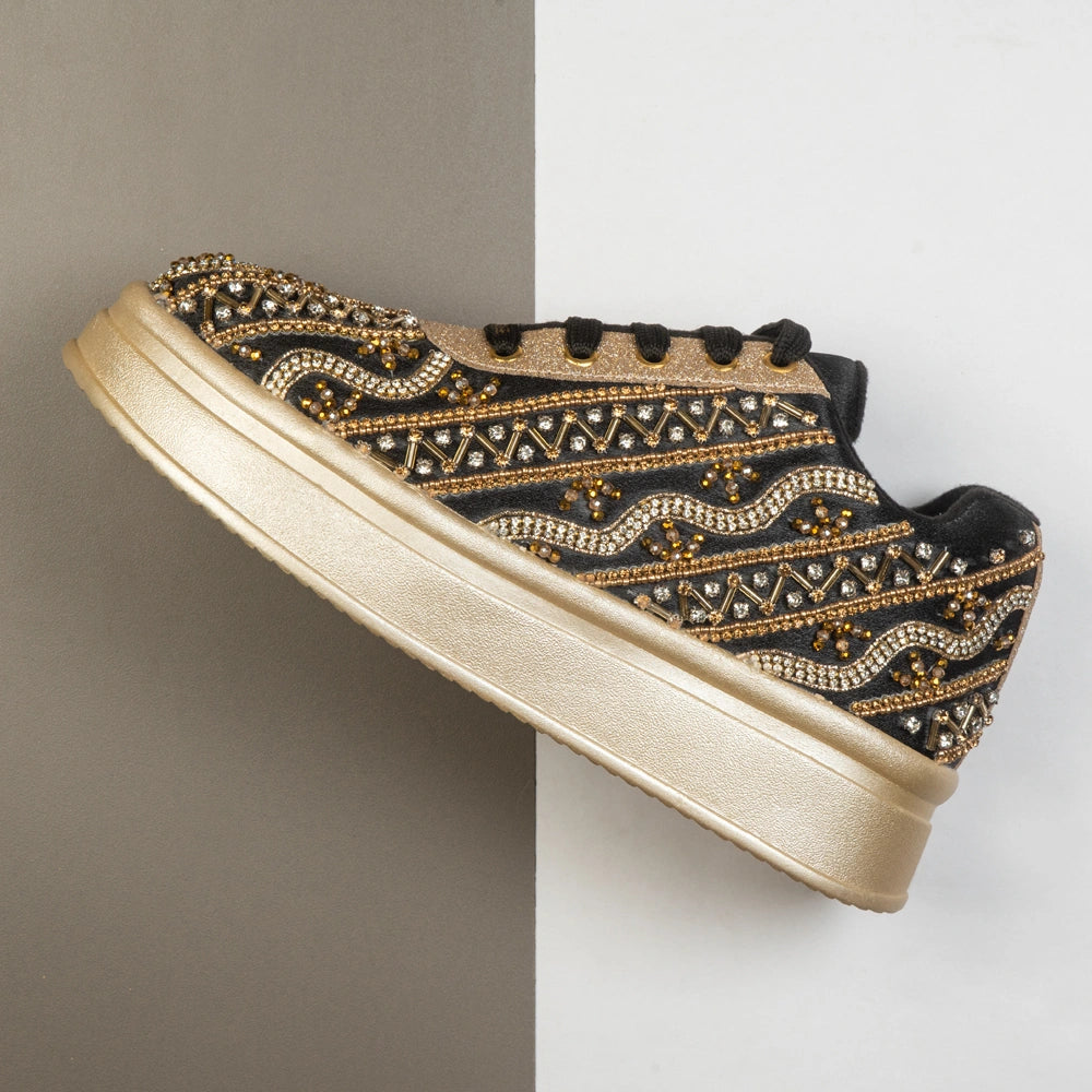 The Solange Luxury Noir Radiance Embellished Trainer