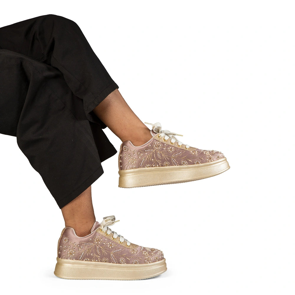 The Opaline Luxury Pearl Lace Embellished Trainer