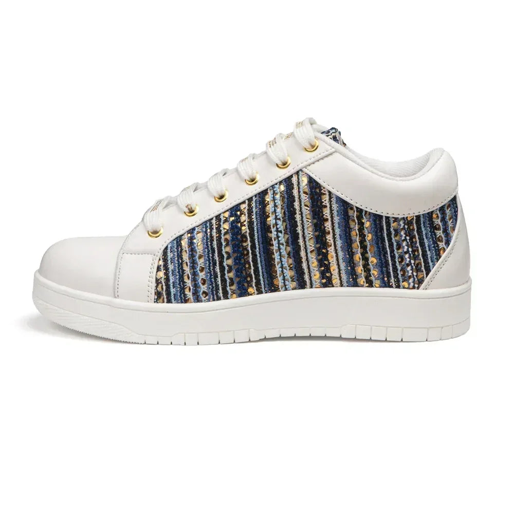 The Sunset Stitch White Blue Luxury Embellished Casual Sneaker