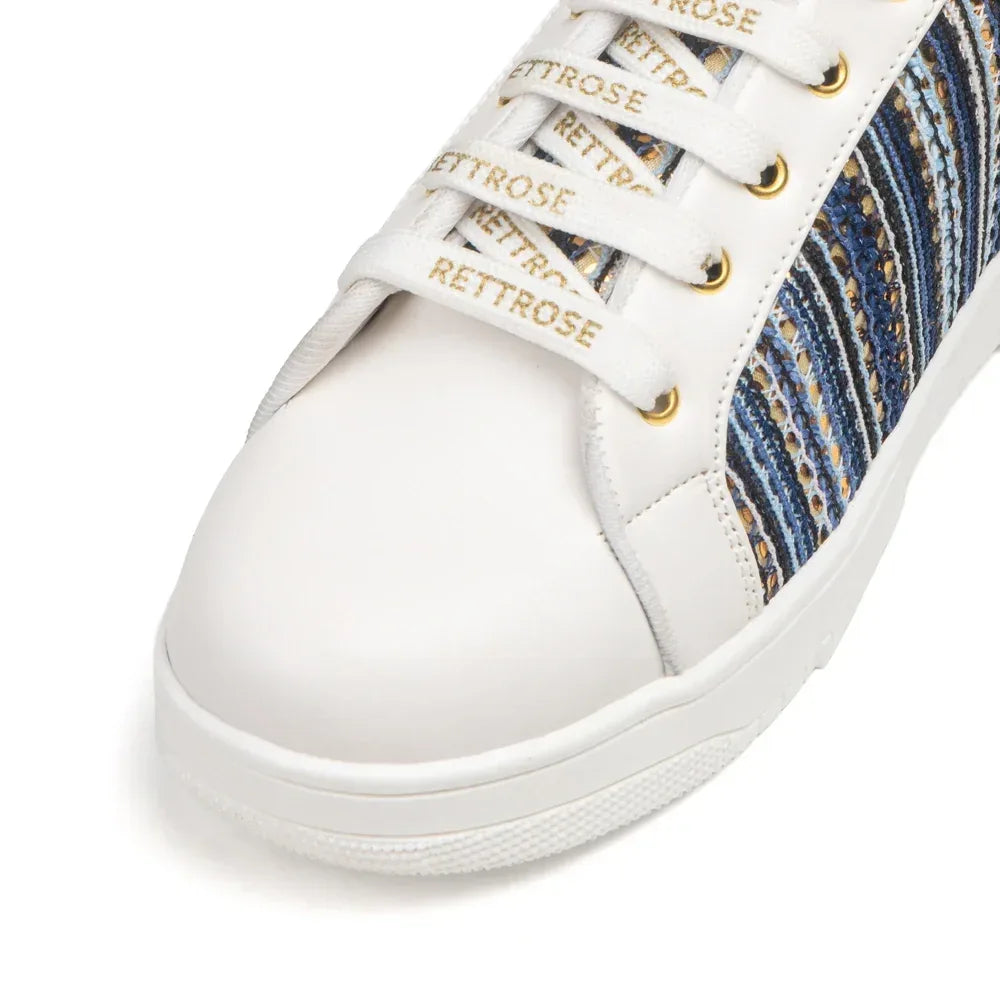 The Sunset Stitch White Blue Luxury Embellished Casual Sneaker