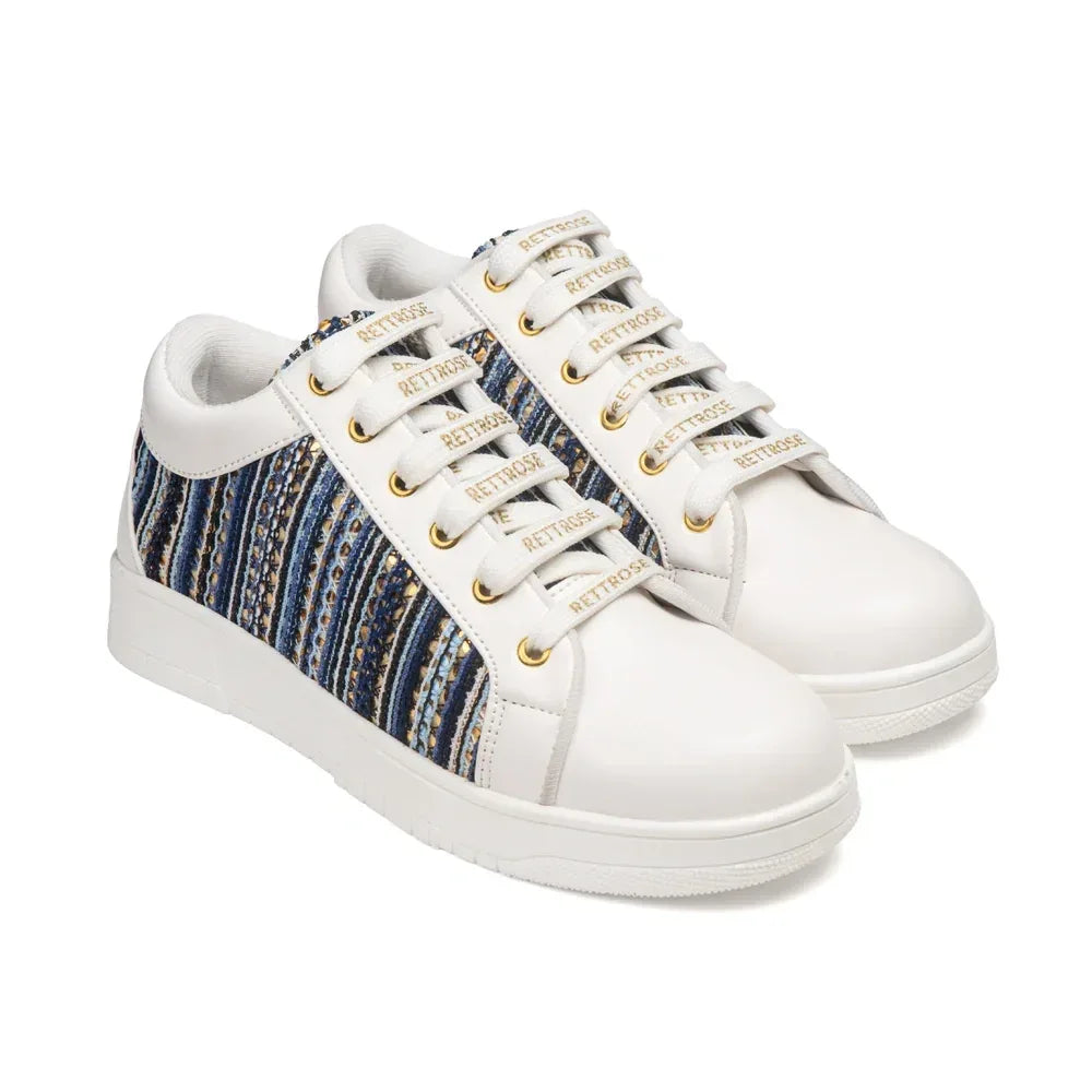 The Sunset Stitch White Blue Luxury Embellished Casual Sneaker