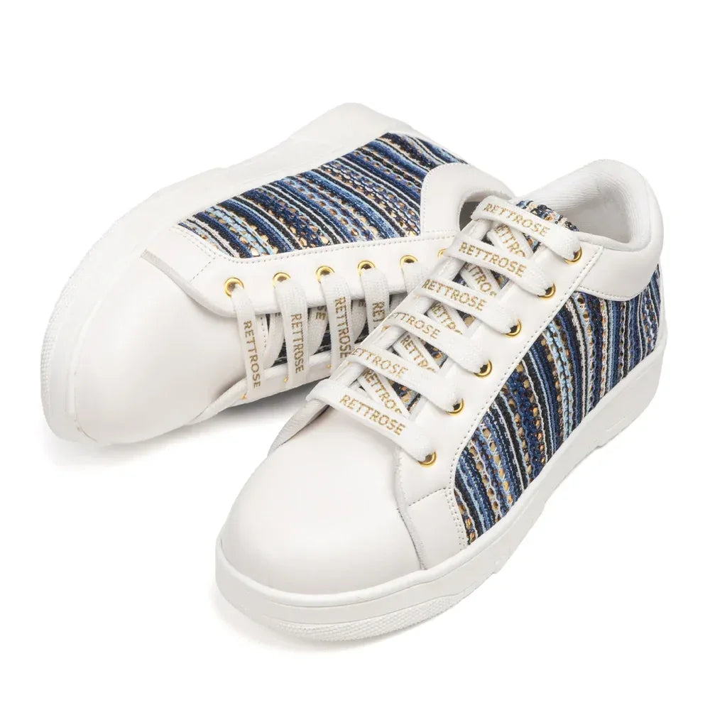 The Sunset Stitch White Blue Luxury Embellished Casual Sneaker