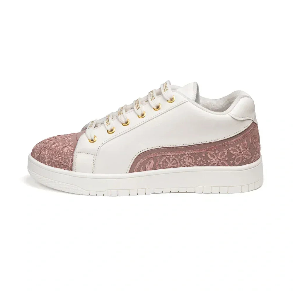 The Heirloom Flora White Peach Luxury Embellished Casual Sneaker