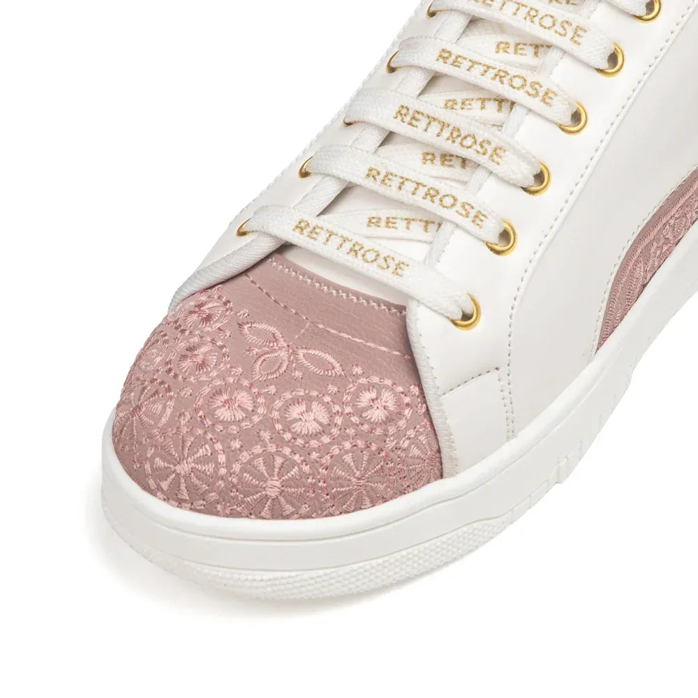 The Heirloom Flora White Peach Luxury Embellished Casual Sneaker