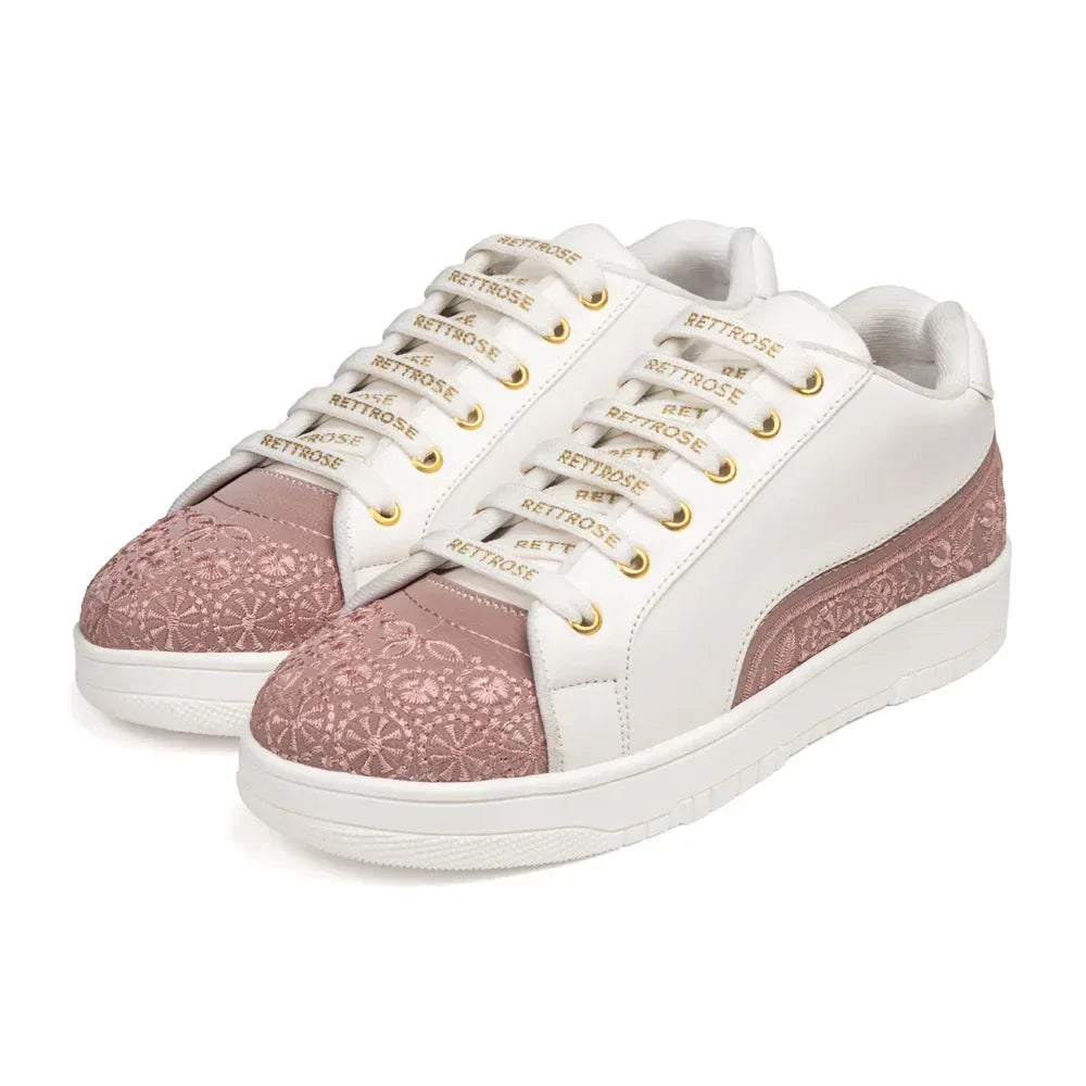 The Heirloom Flora White Peach Luxury Embellished Casual Sneaker