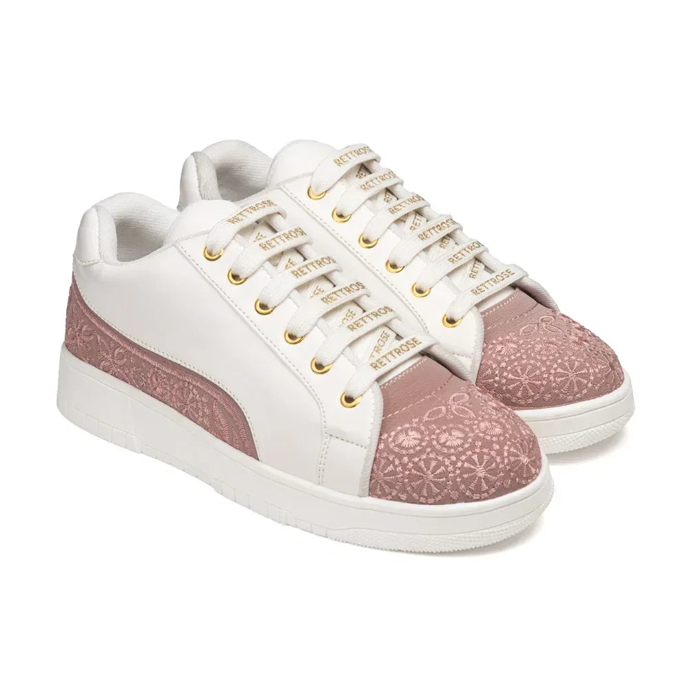 The Heirloom Flora White Peach Luxury Embellished Casual Sneaker