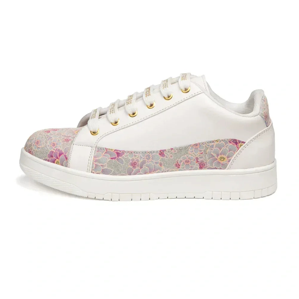 The Mosaic Rose White Gray Luxury Embellished Casual Sneaker