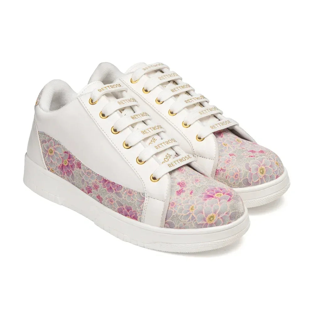 The Mosaic Rose White Pink Luxury Embellished Casual Sneaker