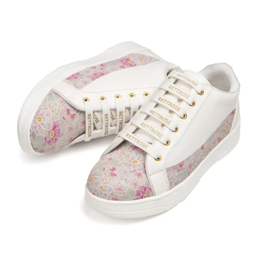 The Mosaic Rose White Pink Luxury Embellished Casual Sneaker