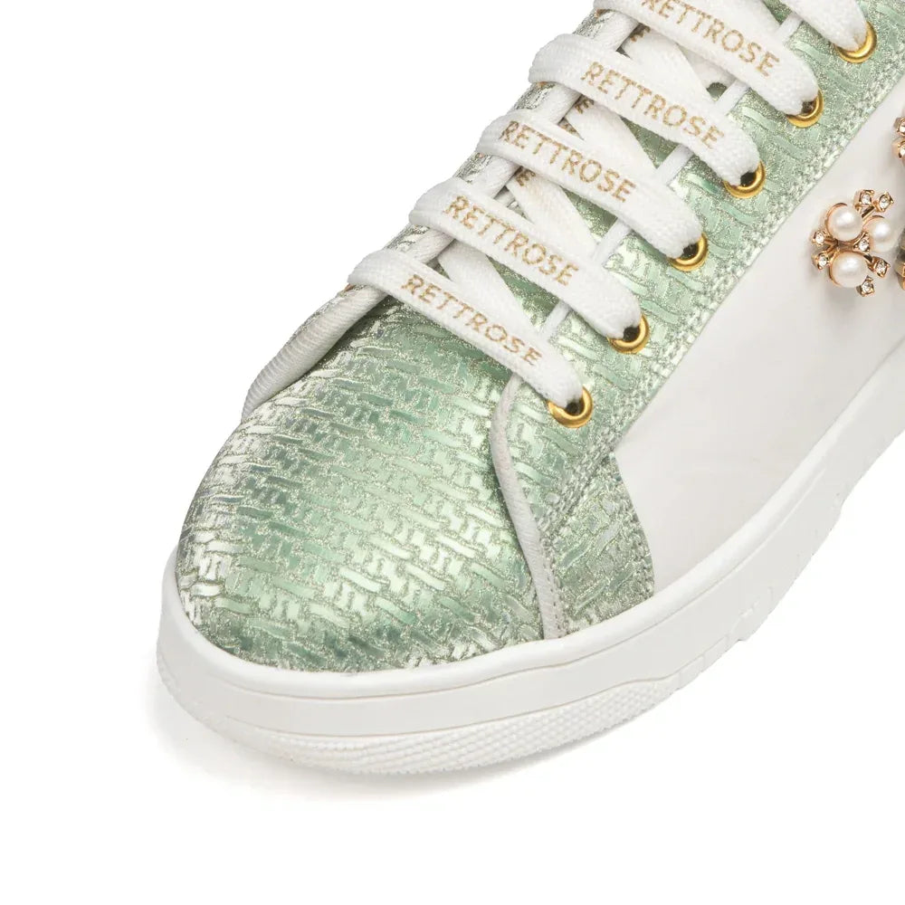 The Lattice Pearl White Mint Luxury Embellished Casual Sneaker