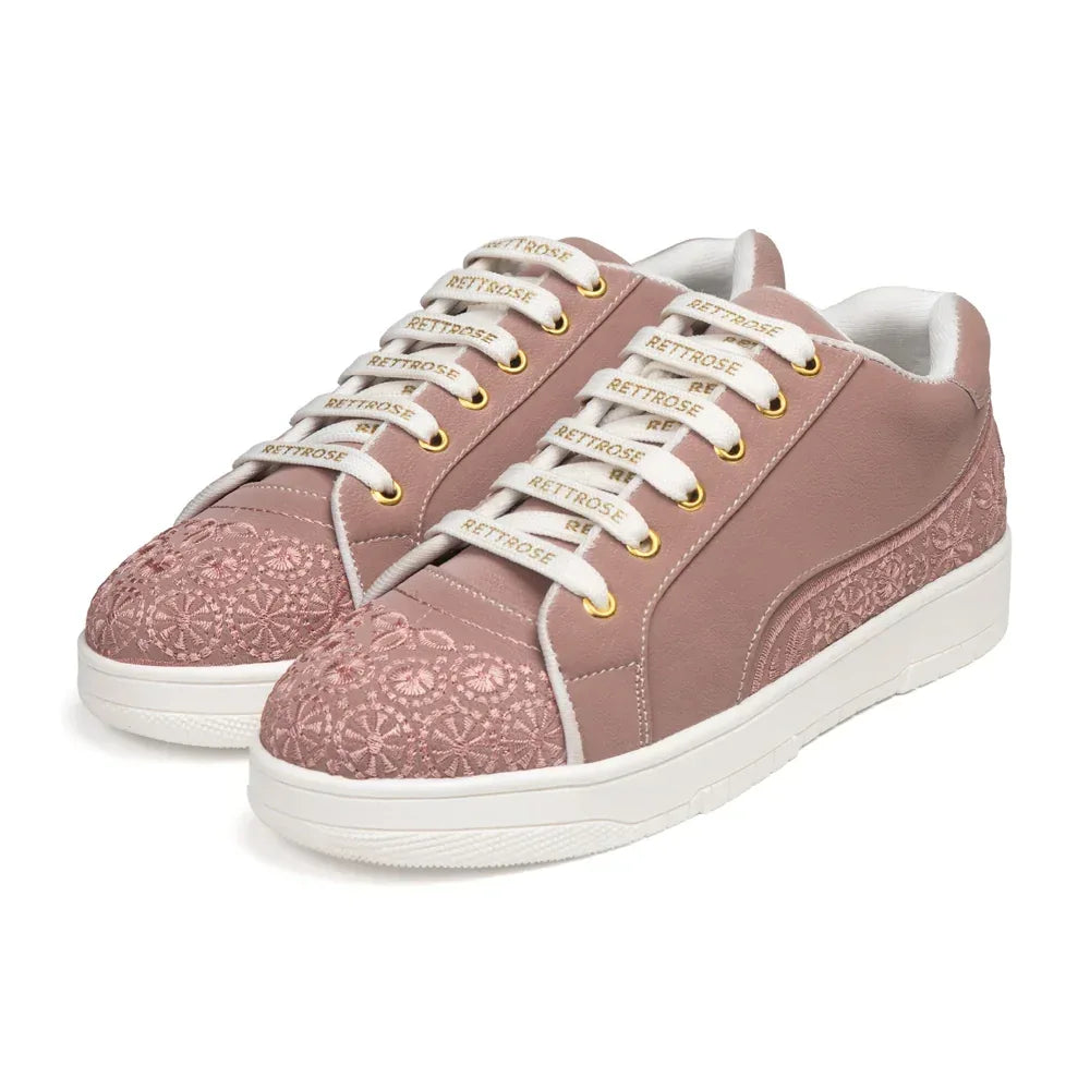 The Heirloom Flora Peach Luxury Embellished Casual Sneaker