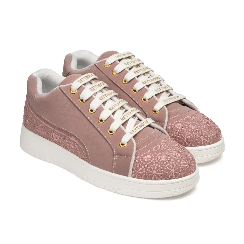 The Heirloom Flora Peach Luxury Embellished Casual Sneaker