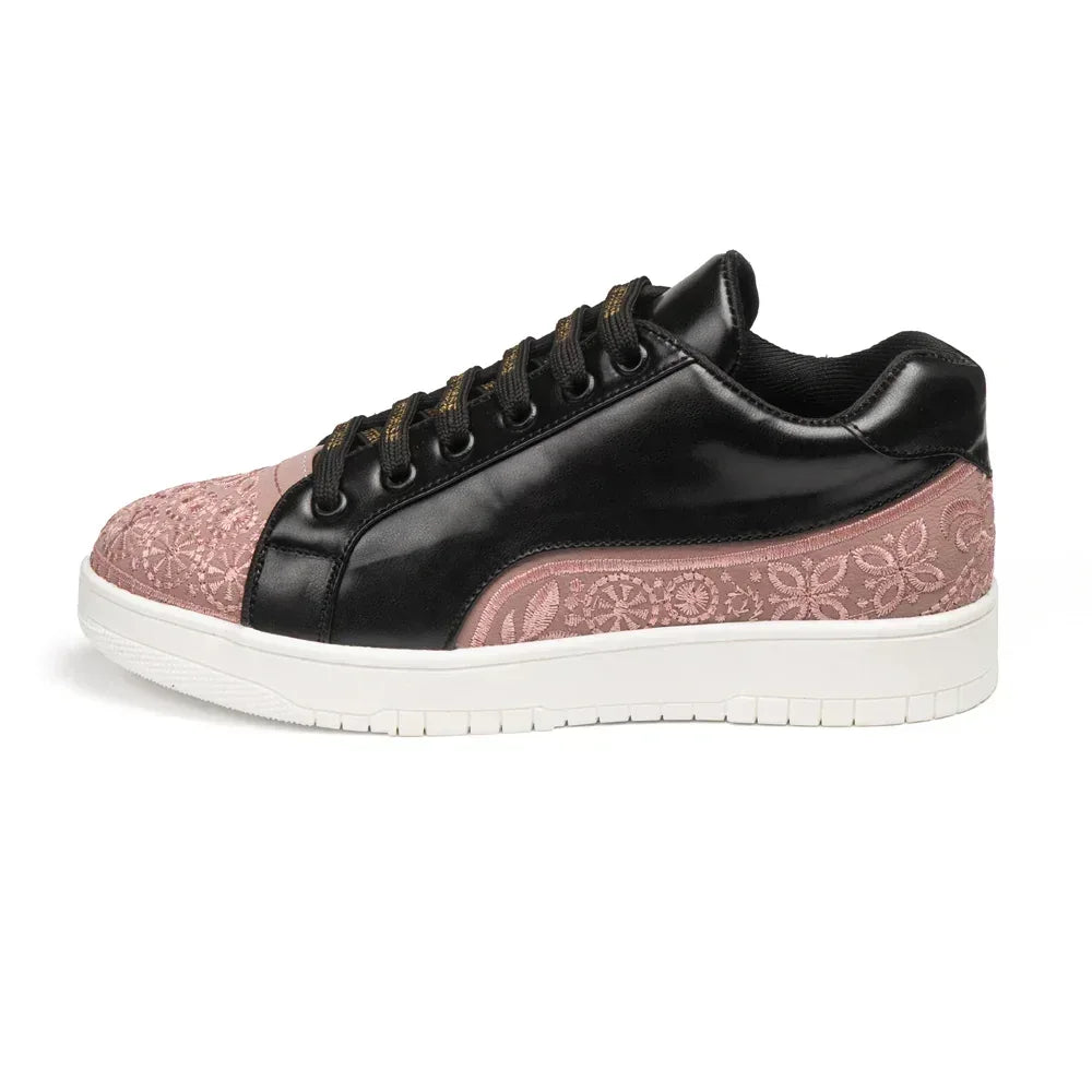 The Heirloom Flora Black Peach Luxury Embellished Casual Sneaker