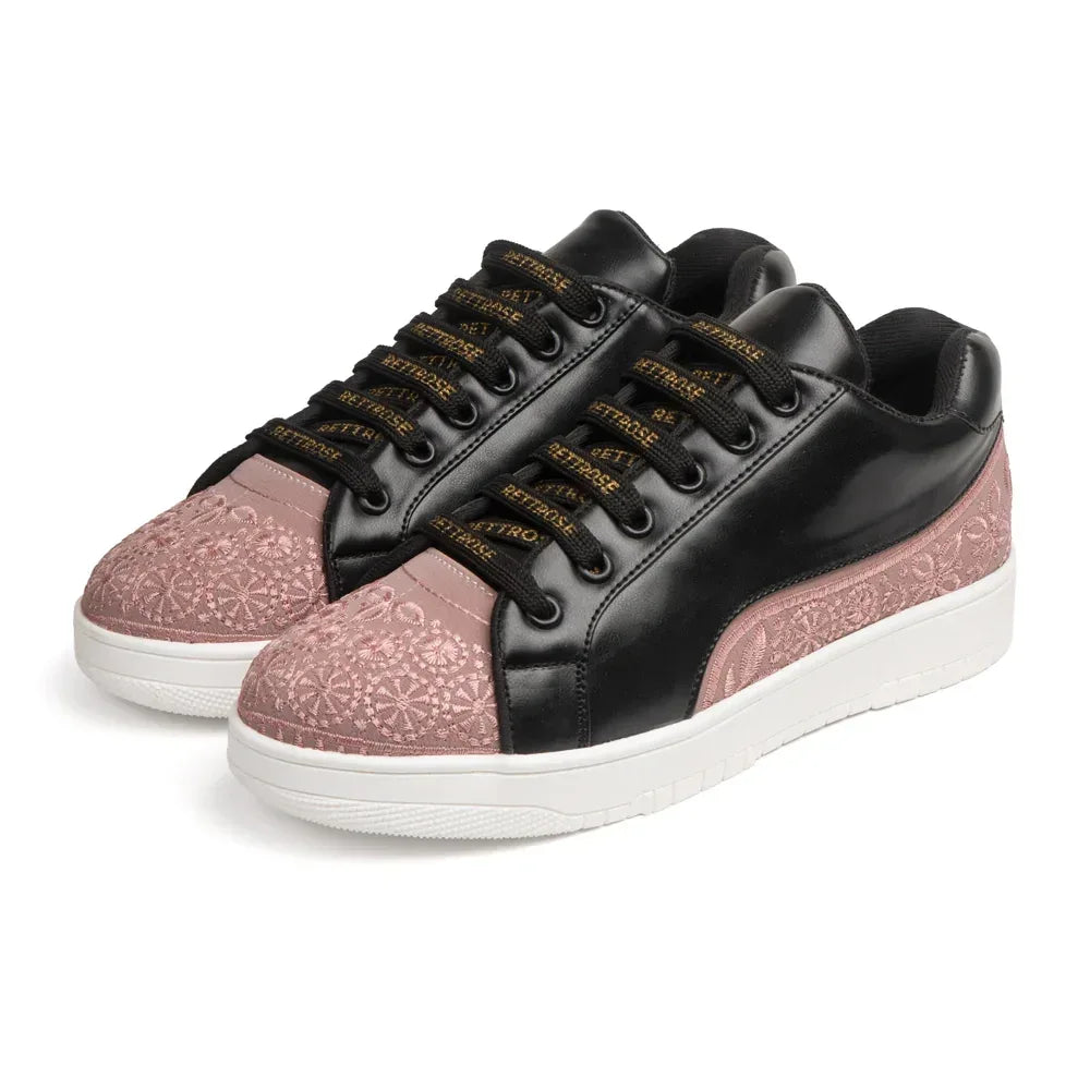 The Heirloom Flora Black Peach Luxury Embellished Casual Sneaker
