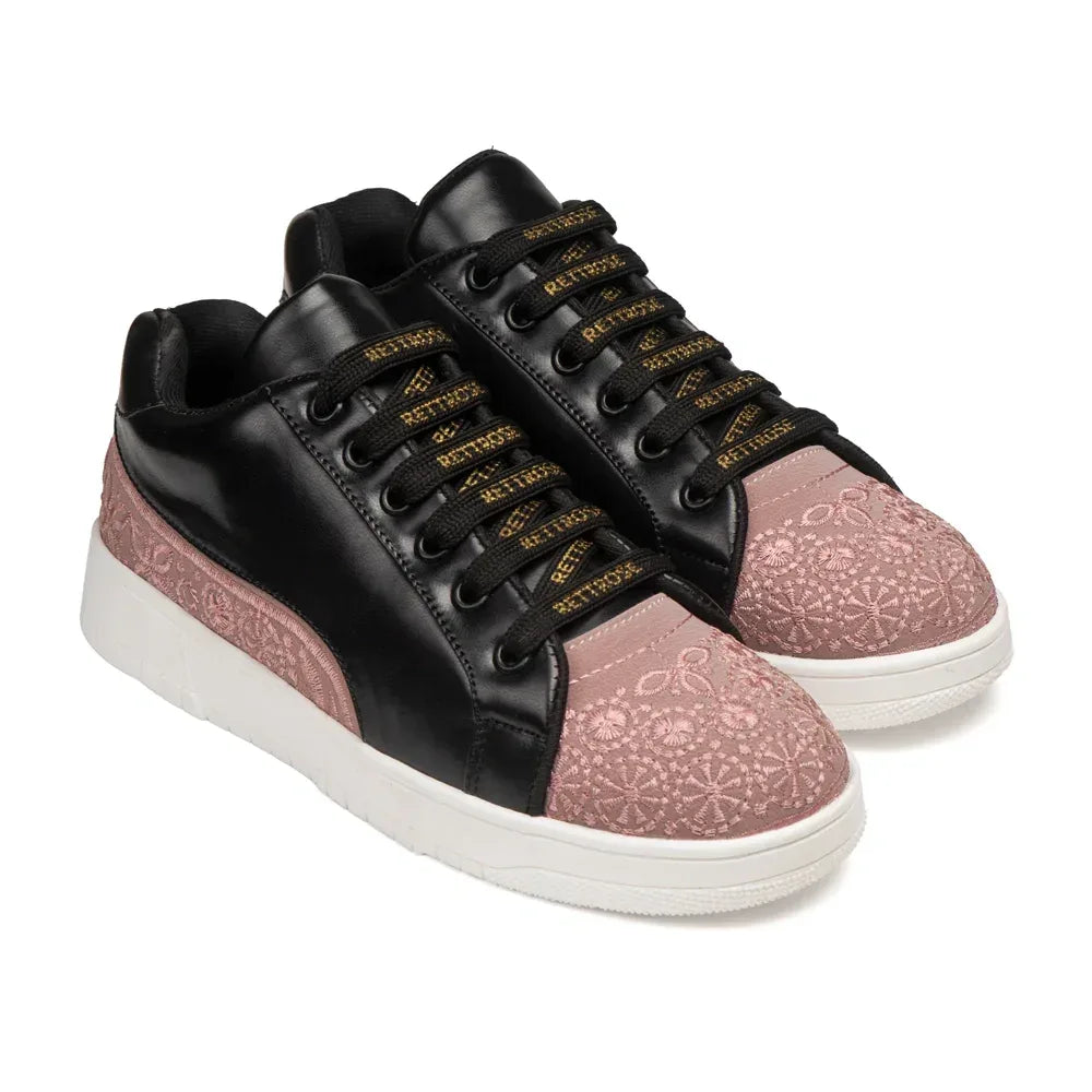 The Heirloom Flora Black Peach Luxury Embellished Casual Sneaker