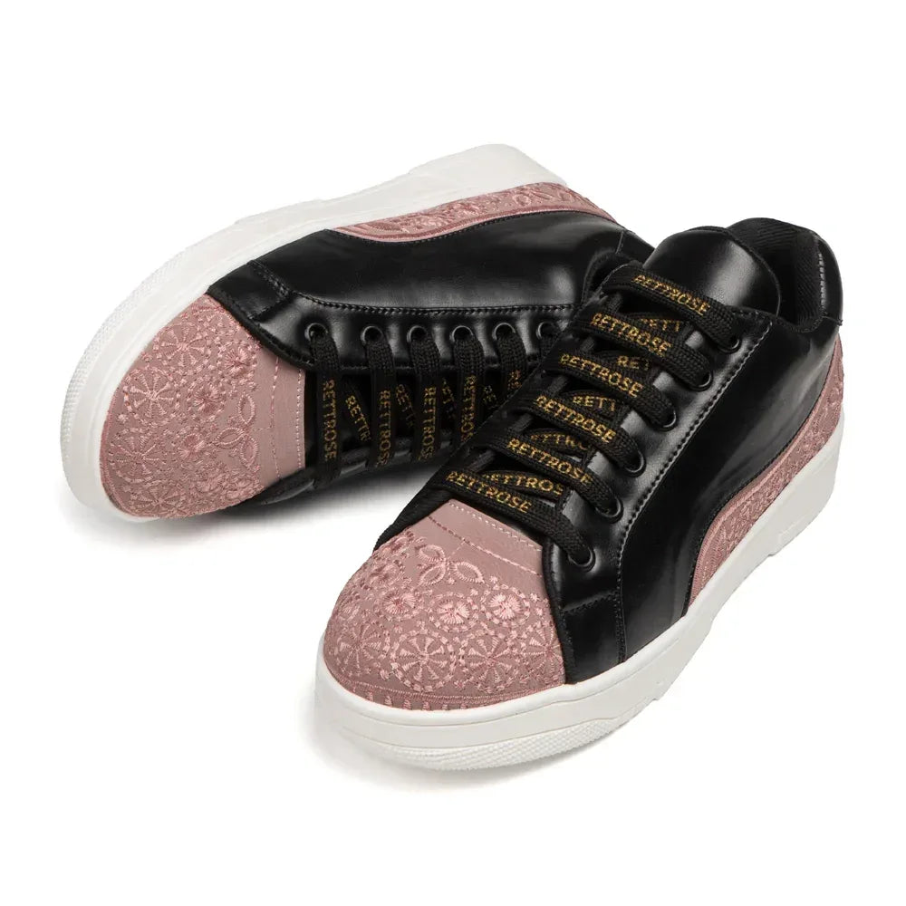 The Heirloom Flora Black Peach Luxury Embellished Casual Sneaker