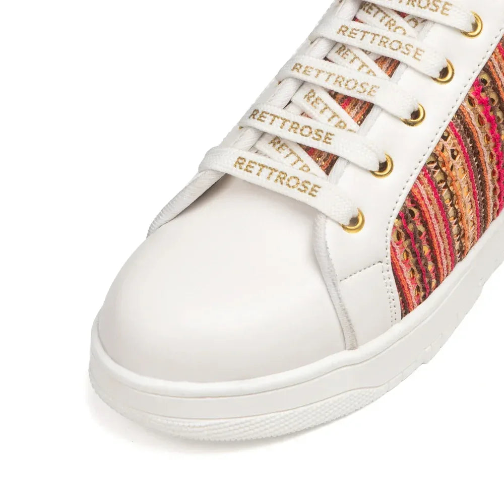 The Sunset Stitch White Red Luxury Embellished Casual Sneaker