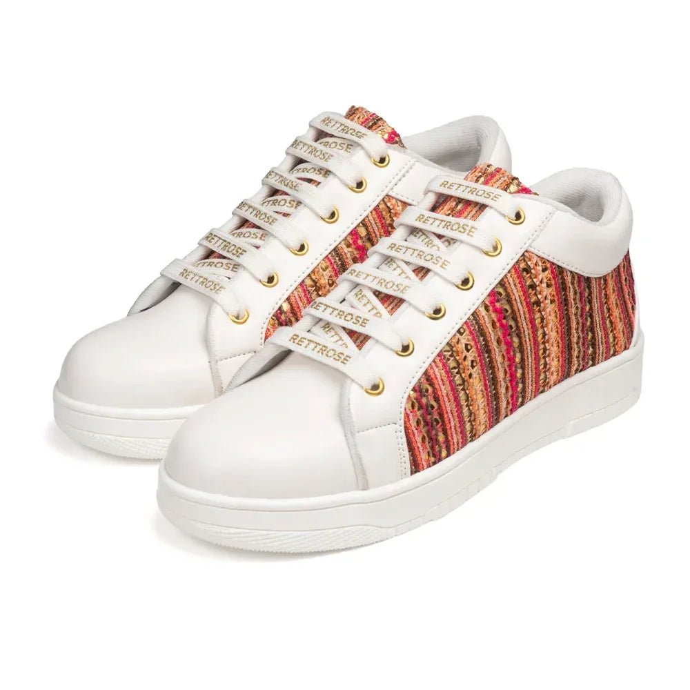 The Sunset Stitch White Red Luxury Embellished Casual Sneaker