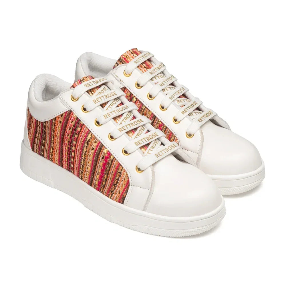 The Sunset Stitch White Red Luxury Embellished Casual Sneaker