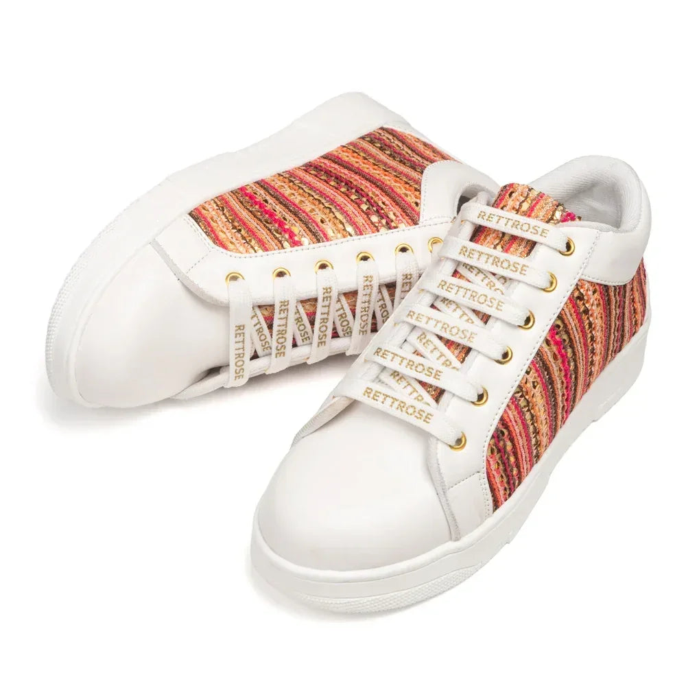 The Sunset Stitch White Red Luxury Embellished Casual Sneaker