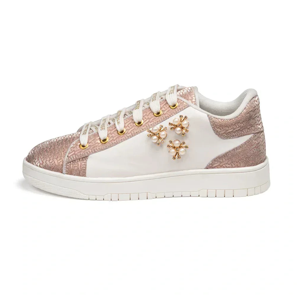 The Lattice Pearl White Mint Luxury Embellished Casual Sneaker