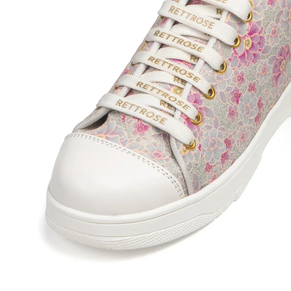 The Botanical Flora White Pink Luxury Embellished Casual Sneaker