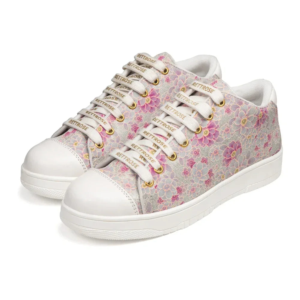The Botanical Flora White Pink Luxury Embellished Casual Sneaker
