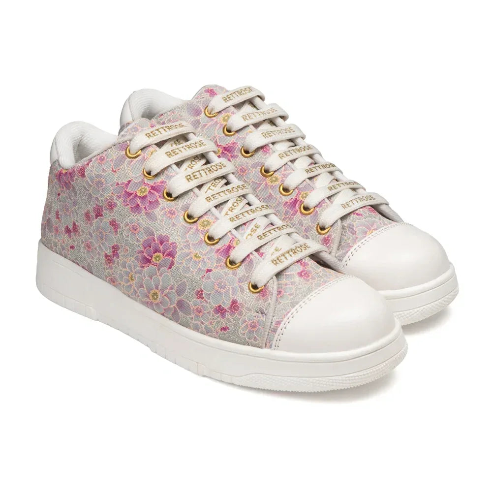 The Botanical Flora White Pink Luxury Embellished Casual Sneaker