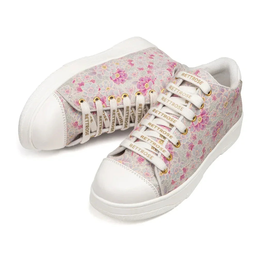 The Botanical Flora White Pink Luxury Embellished Casual Sneaker
