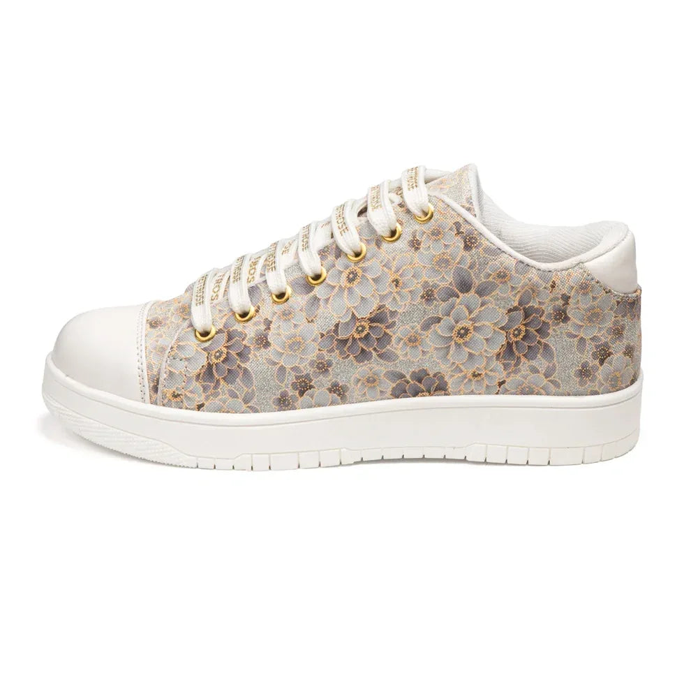 The Botanical Flora White Gray Luxury Embellished Casual Sneaker